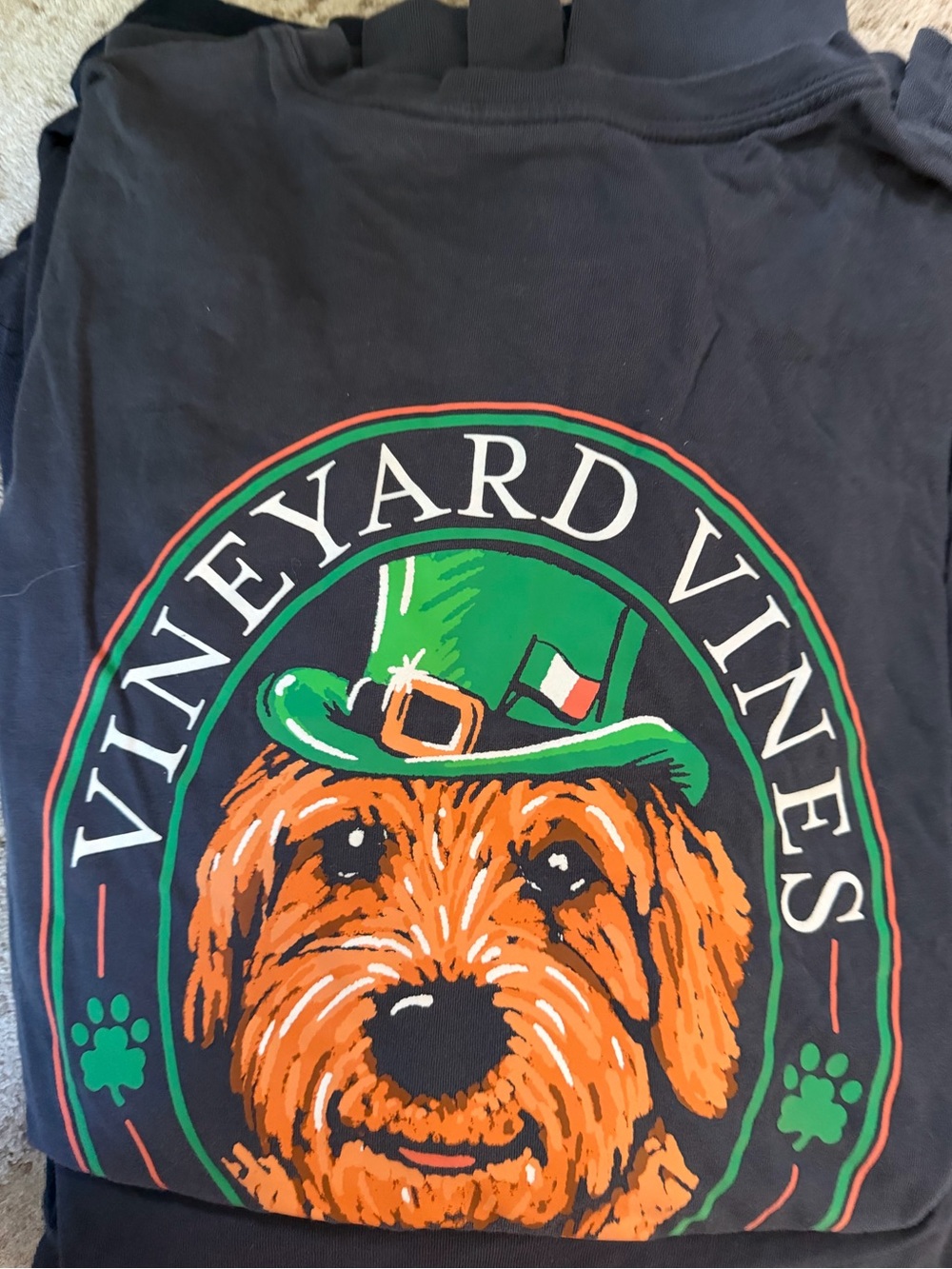 M - Vineyard Vines navy dog Graphic Tee - Orange & Green Print long sleeve